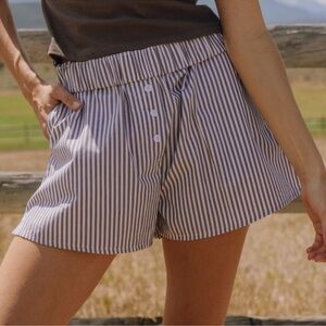 Daily Drills Blue and White Striped High Waist Shorts